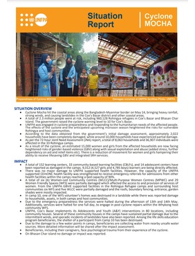 This Situation Report highlights UNFPA Bangladesh's Response to Cyclone Mocha in May 2023.