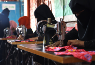 Girls are trained in the Rohingya camps to sew reusable pads 