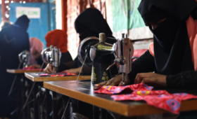 Girls are trained in the Rohingya camps to sew reusable pads 