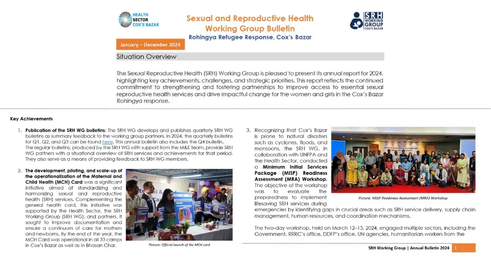 Sexual and Reproductive Health Working Group Bulletin Humanitarian Response - Cox’s Bazar January – December 2024 | Situation Overview Rohingya Refugee Response, Cox’s Bazar 