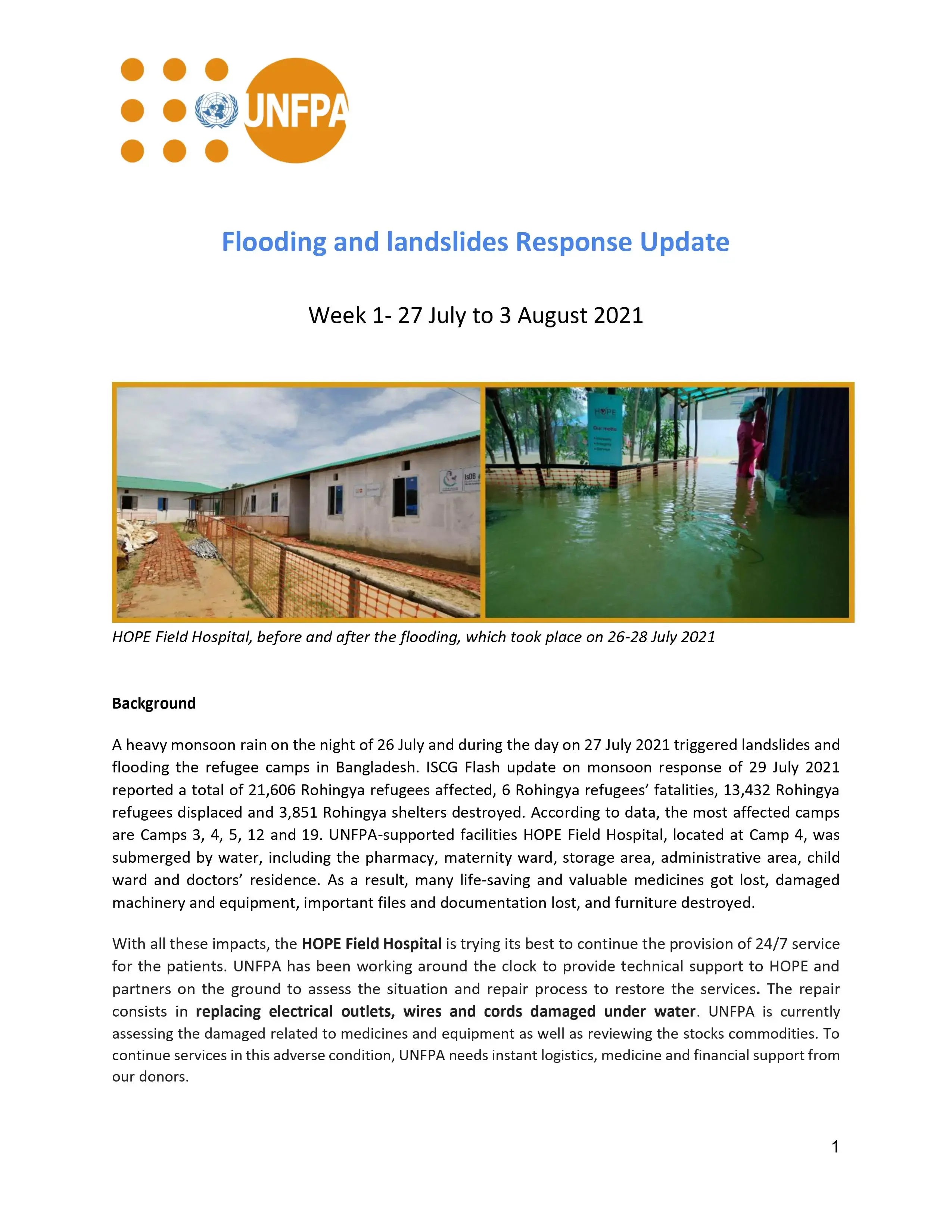 Update on floods and landslides in the Rohingya camps in Cox's Bazar