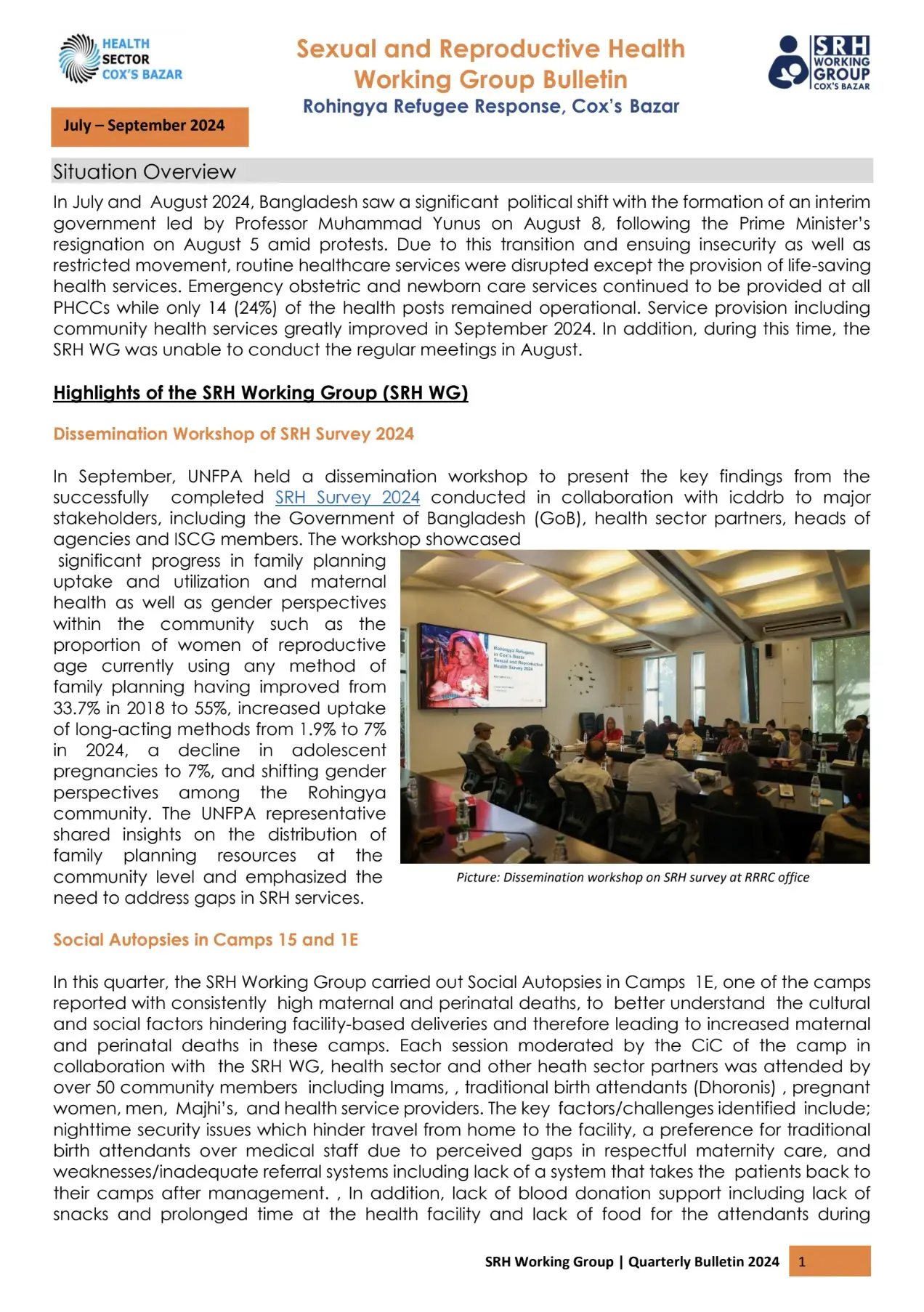 Sexual and Reproductive Health Working Group Bulletin (July-Sep 2024)