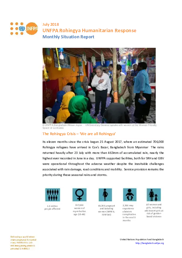 UNFPA Situation Report:  Rohingya Refugee Response July 2018 